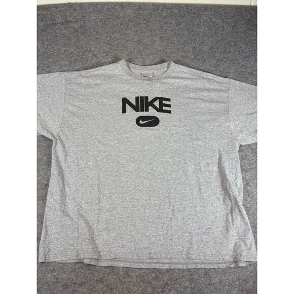 VINTAGE Nike Shirt Mens 2XL Gray Swoosh Graphic Short Sleeve Tee Streetwear Y2K - Picture 1 of 4